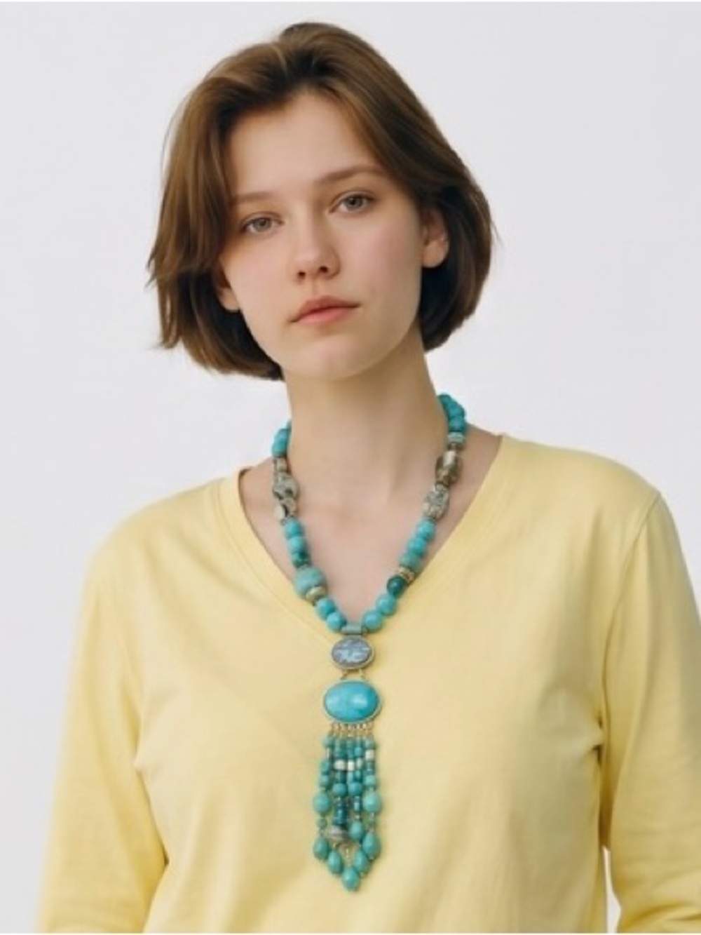 Chico's Turquoise Beaded Tassel Necklace